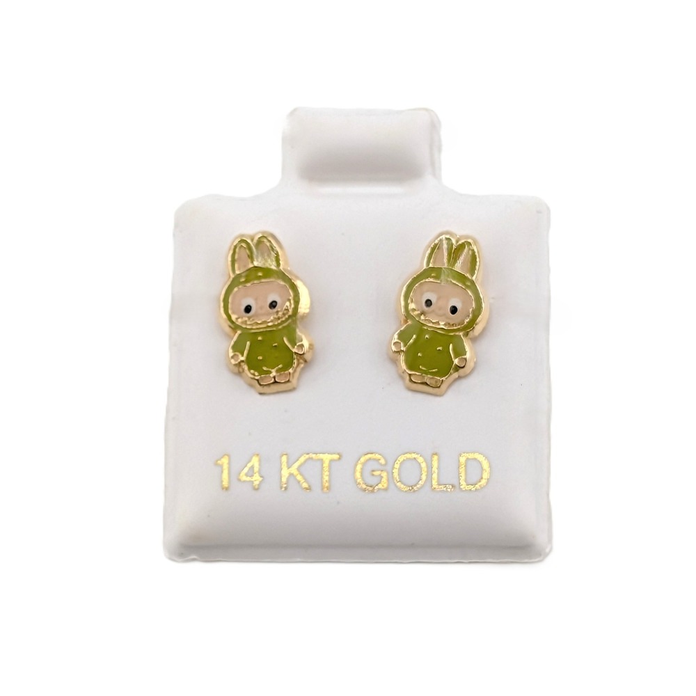 Women's 14k Solid Gold Labubu Stud‎ Earrings Pop Mart Whimsical Elf **